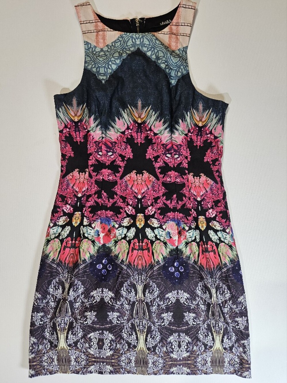 Lulus Rococo Supernova Fuchsia Mirror Print Mini Dress Womens Small Kaleidoscope